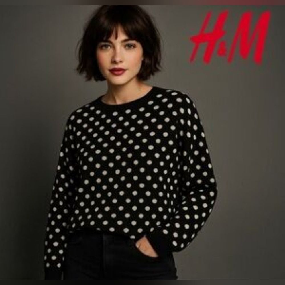 H&M Black & White Polka Dot Sweater  Sz Small